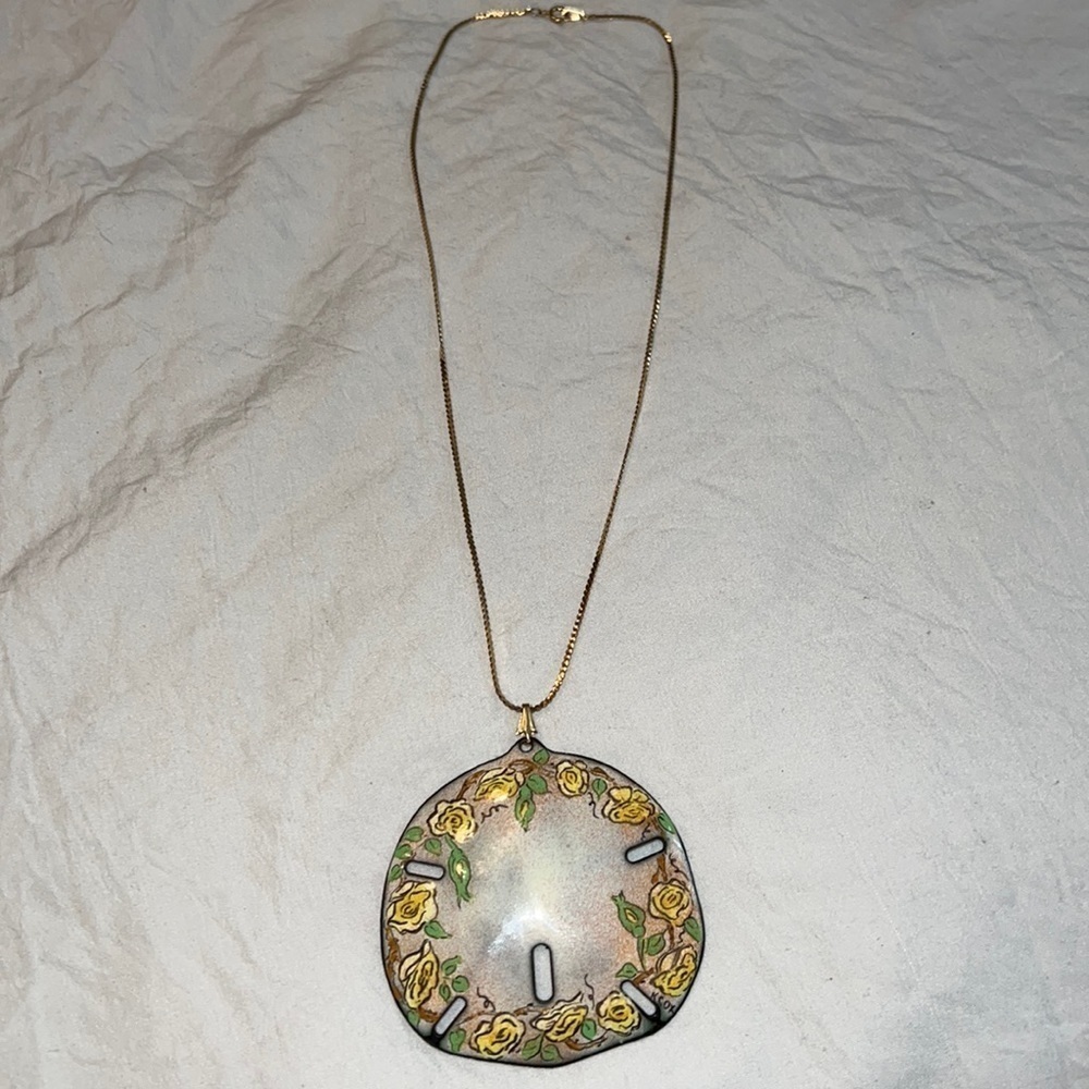 Vintage Cloisonne Porcelain Sand Dollar Necklace